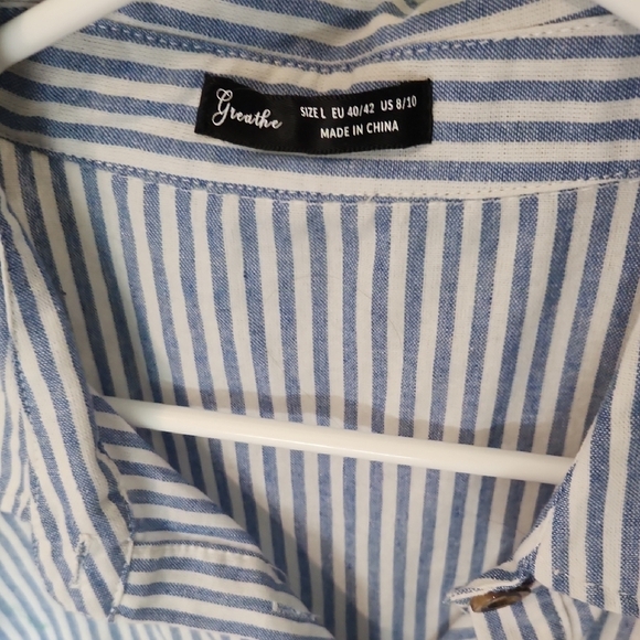 Greathe Tops - Groove Women's Striped Button Down Shirt - Blue and White